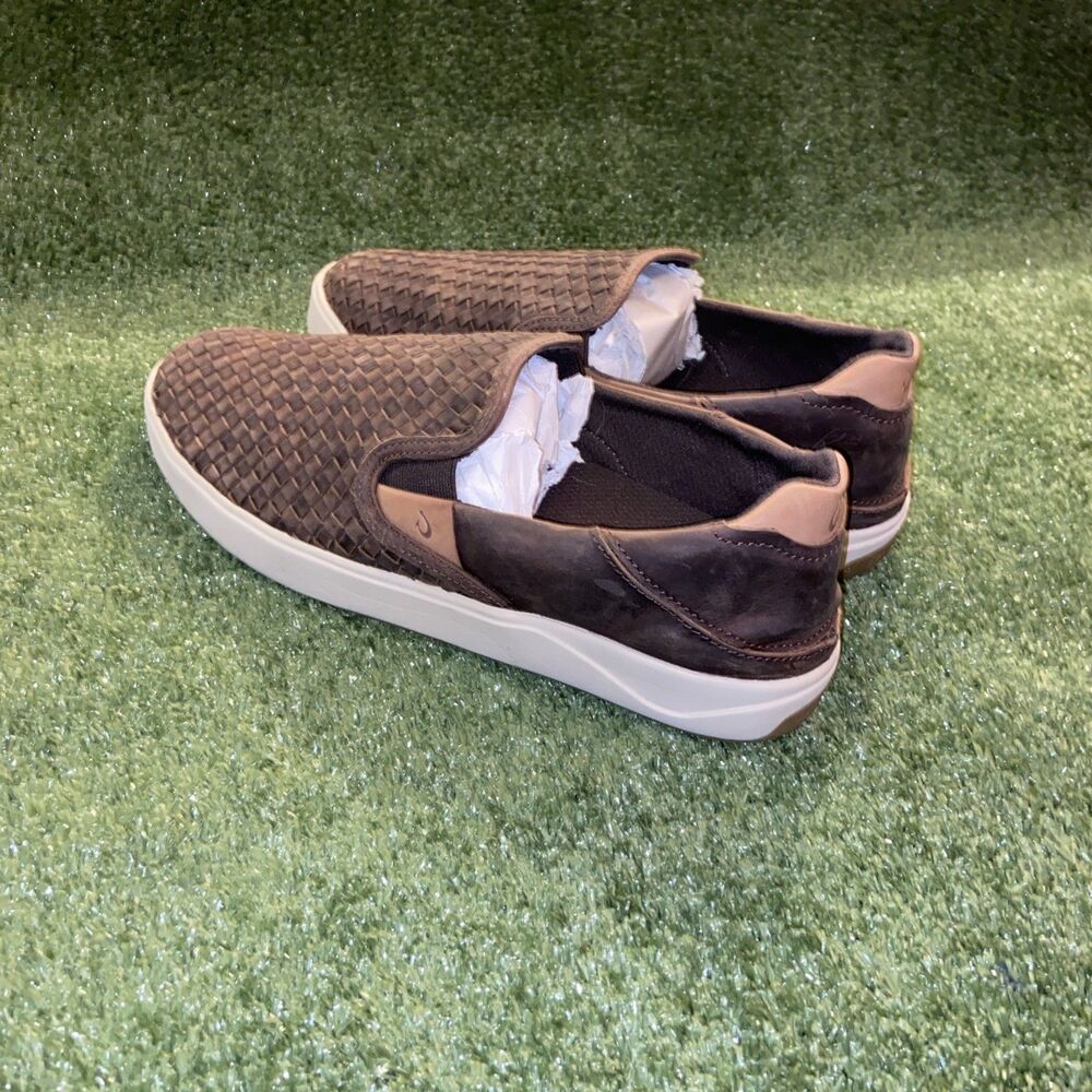 OluKai Lae'ahi Lauhala Woven Leather Slip-On Shoes Brown Mens 11 Comfort Loafers - Picture 8 of 10